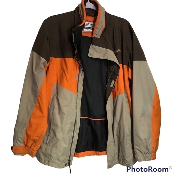 Vtg COLUMBIA Bugaboo Brown Orange Tan Colorblock Fleece Lined Collar Jacket M - Picture 3 of 12